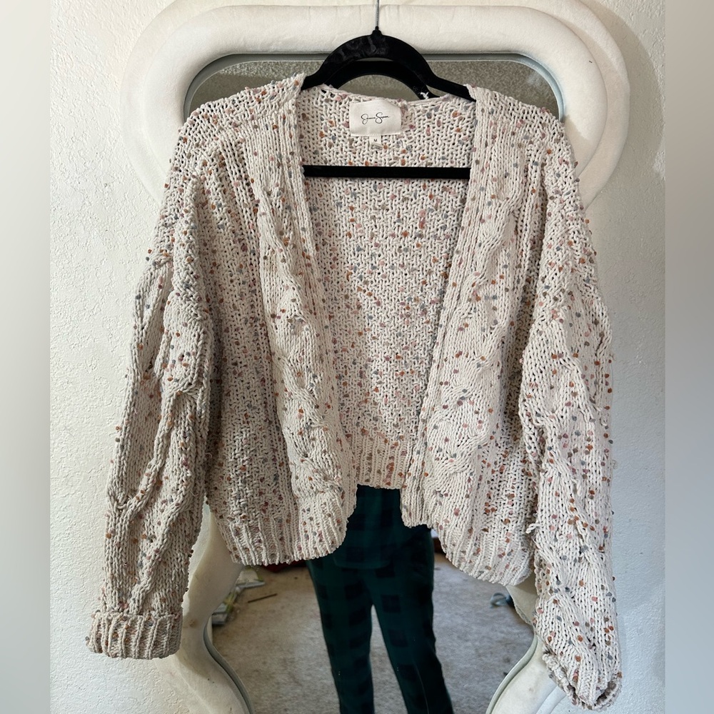 Jessica Simpson Cable Knit Cream Sweater Size M With Pompoms